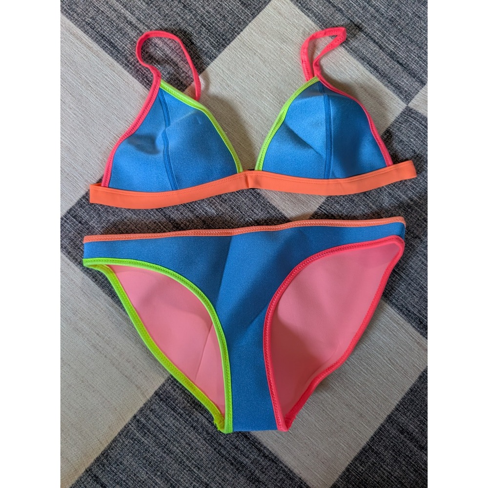 Triangl Neoprene Colorblock Bikini Set Blue Pink Neon Green Orange Large